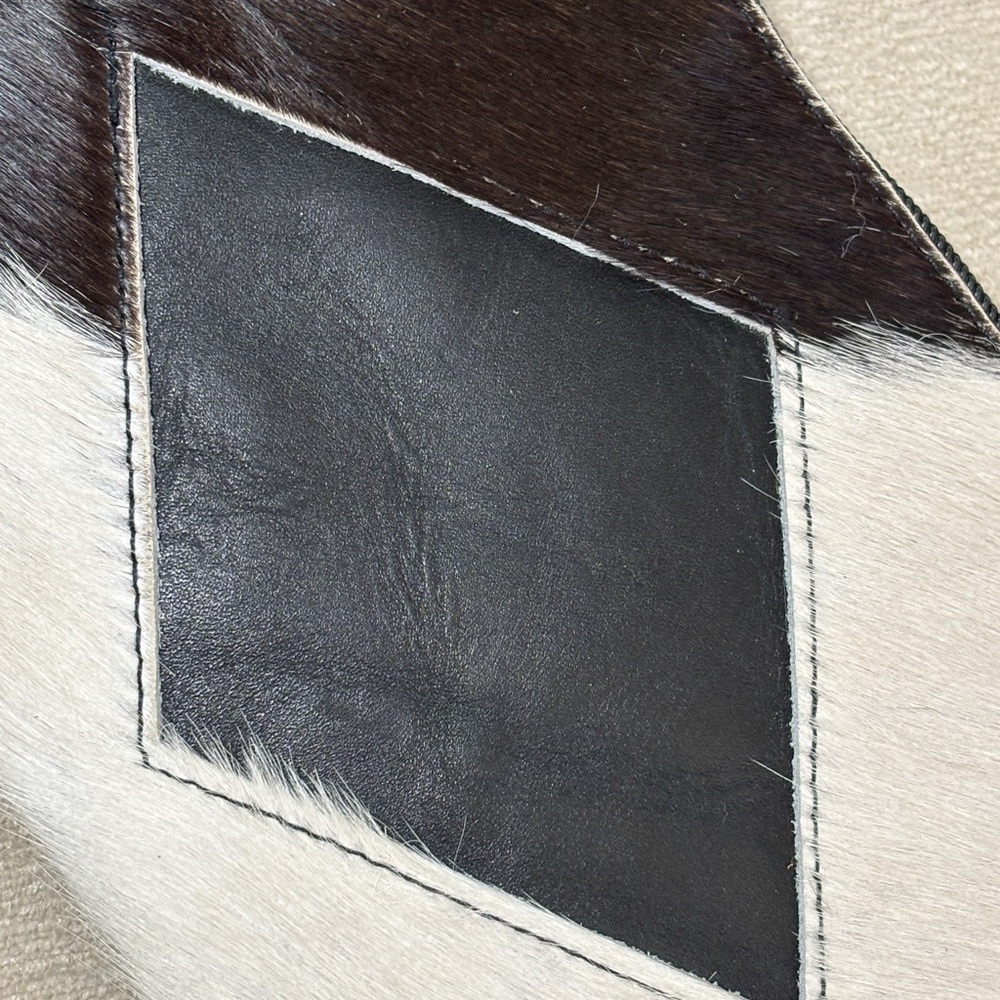 Cowhide Leather Wristlet Clutch | Black & White | Tassel Zip - Picture 3 of 6